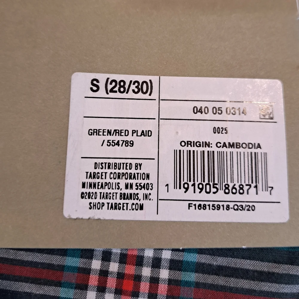 Goodfellow & Co Mens' Plaid Boxers, Tag Free,Green/Red Plaid, Size S (28/30)